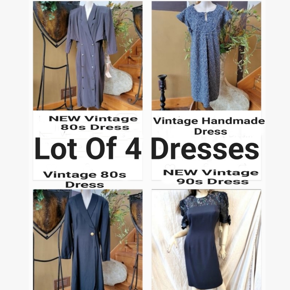 Lot 4 Vintage Dresses 2 NWT Wholesale Designer Dead Stock Handmade 80s 90s